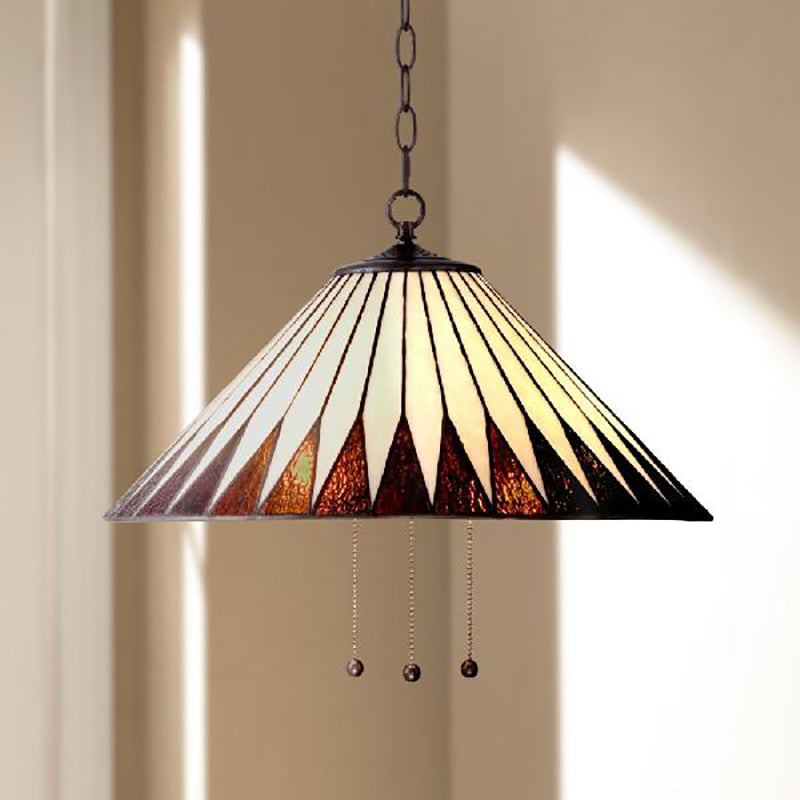 Tiffany-Style Pendant Light With Hand-Cut Beige Glass - Perfect For Living Rooms / Swag