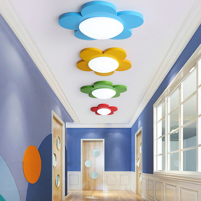 Kids Bedroom Macaron Flush Mount Ceiling Light with Floral Acrylic Shade