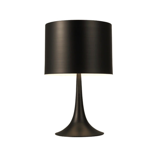 Modern Black/White Drum Table Light- Curvaceous Base Simple Style- 1 Light Metal Lamp- 10/12 Dia-