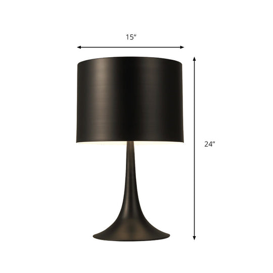 Modern Black/White Drum Table Light- Curvaceous Base Simple Style- 1 Light Metal Lamp- 10/12 Dia-