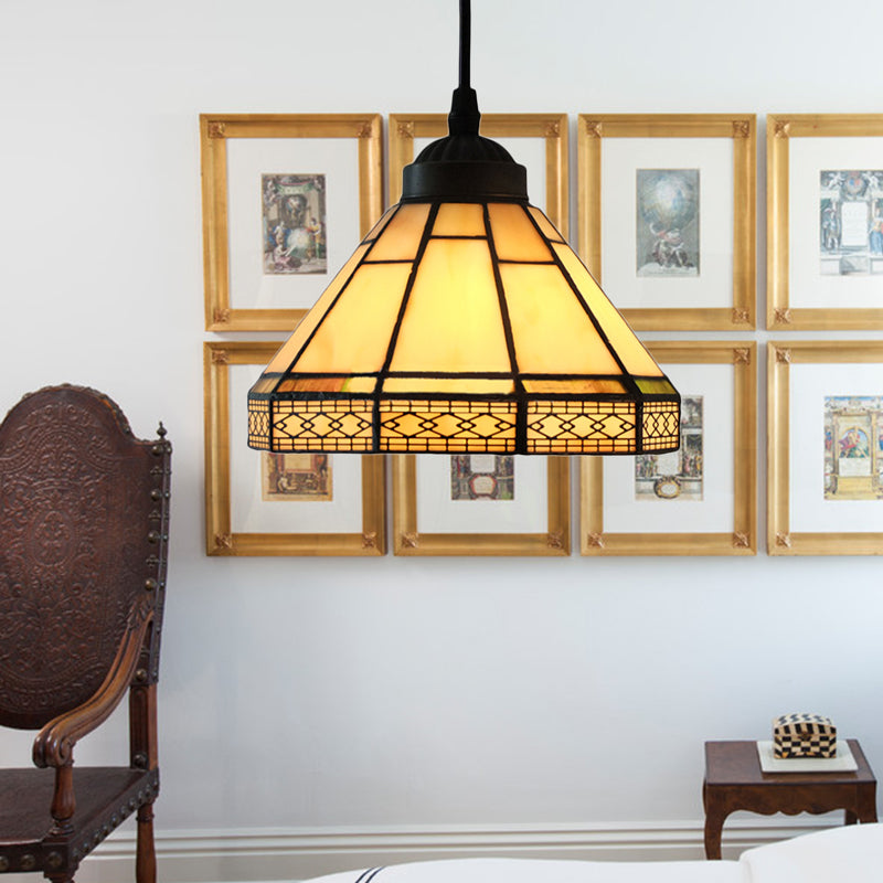 Mission Cut Glass Cone Pendant Light In Antique Brass For Living Room - 8/12/16 Size Option / 8