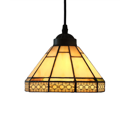 Mission Cut Glass Cone Hanging Light Fixture - Antique Brass Suspension Pendant (8"/12"/16" W) for Living Room