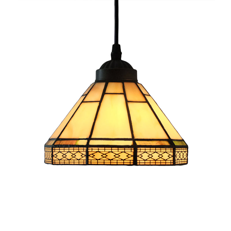 Mission Cut Glass Cone Pendant Light In Antique Brass For Living Room - 8/12/16 Size Option