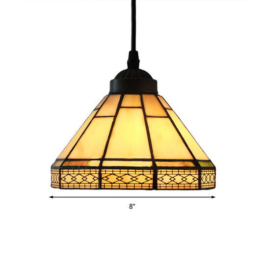 Mission Cut Glass Cone Hanging Light Fixture - Antique Brass Suspension Pendant (8"/12"/16" W) for Living Room