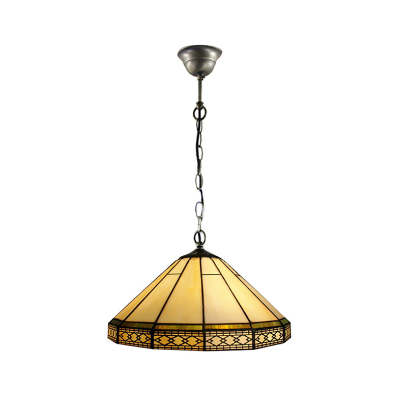 Mission Cut Glass Cone Hanging Light Fixture - Antique Brass Suspension Pendant (8"/12"/16" W) for Living Room