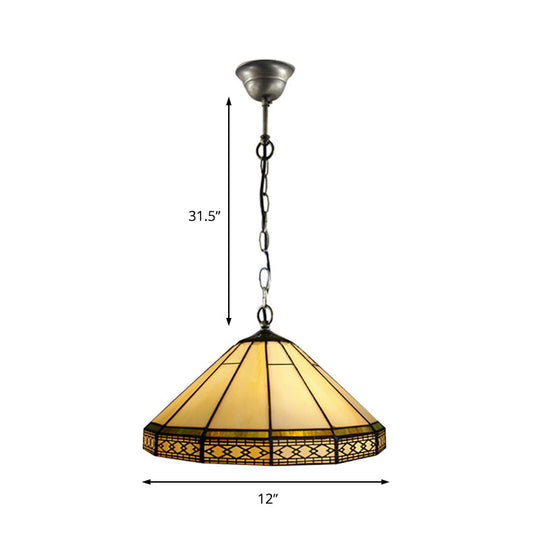 Mission Cut Glass Cone Hanging Light Fixture - Antique Brass Suspension Pendant (8"/12"/16" W) for Living Room