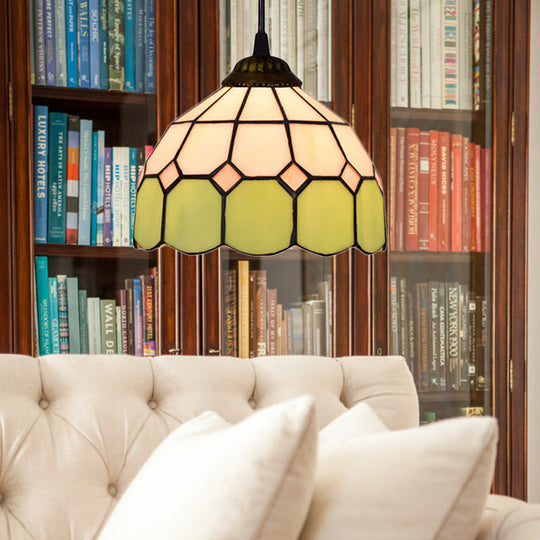 Tiffany-Style Handcrafted Art Glass Pendulum Lamp In Green Light Blue And Dark For Living Room