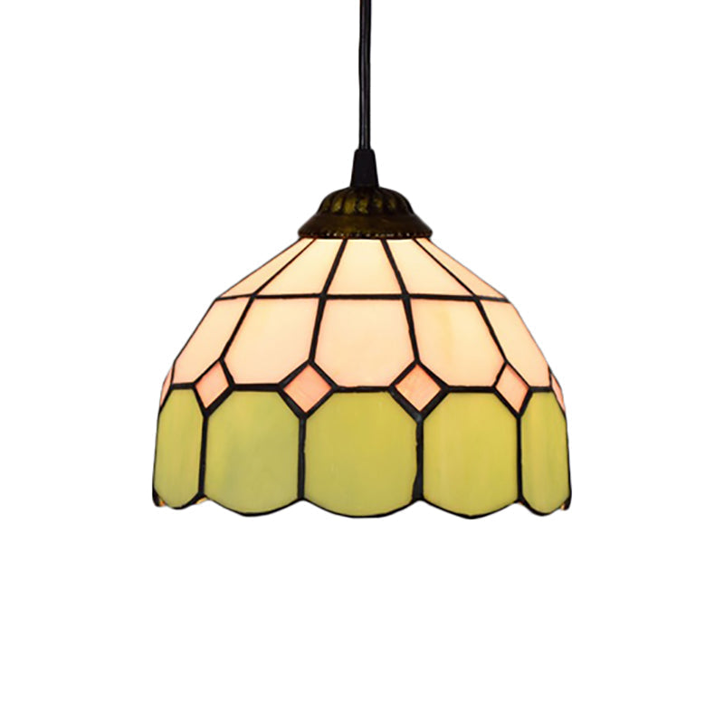 Handcrafted Tiffany-Style Suspension Lamp - Green/Light Blue/Dark Blue