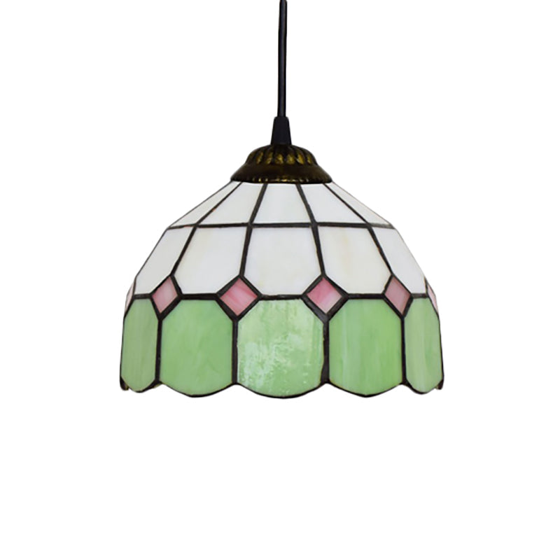 Handcrafted Tiffany-Style Suspension Lamp - Green/Light Blue/Dark Blue