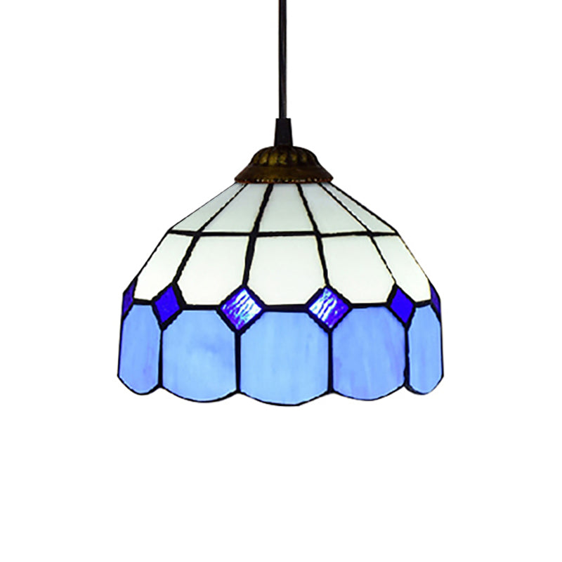 Handcrafted Tiffany-Style Suspension Lamp - Green/Light Blue/Dark Blue