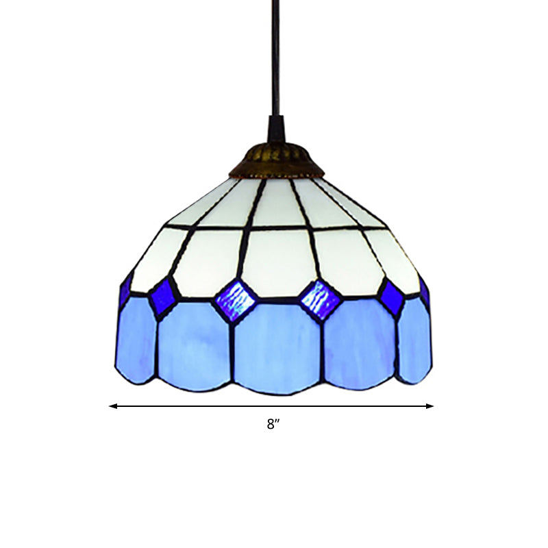 Handcrafted Tiffany-Style Suspension Lamp - Green/Light Blue/Dark Blue