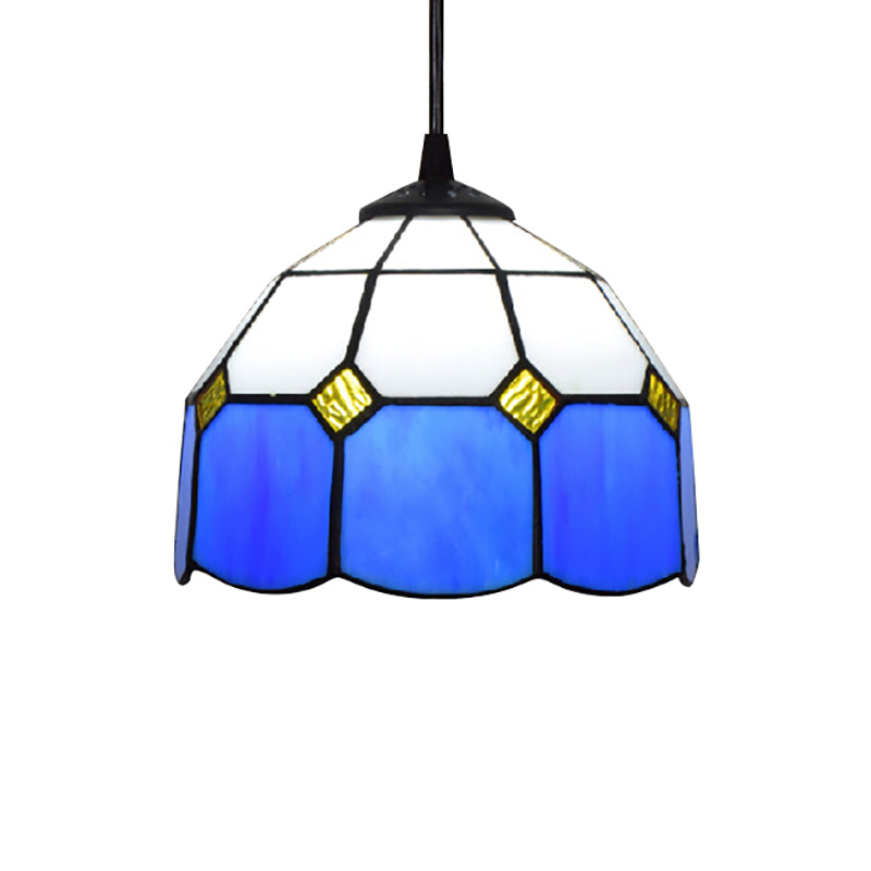 Handcrafted Tiffany-Style Suspension Lamp - Green/Light Blue/Dark Blue