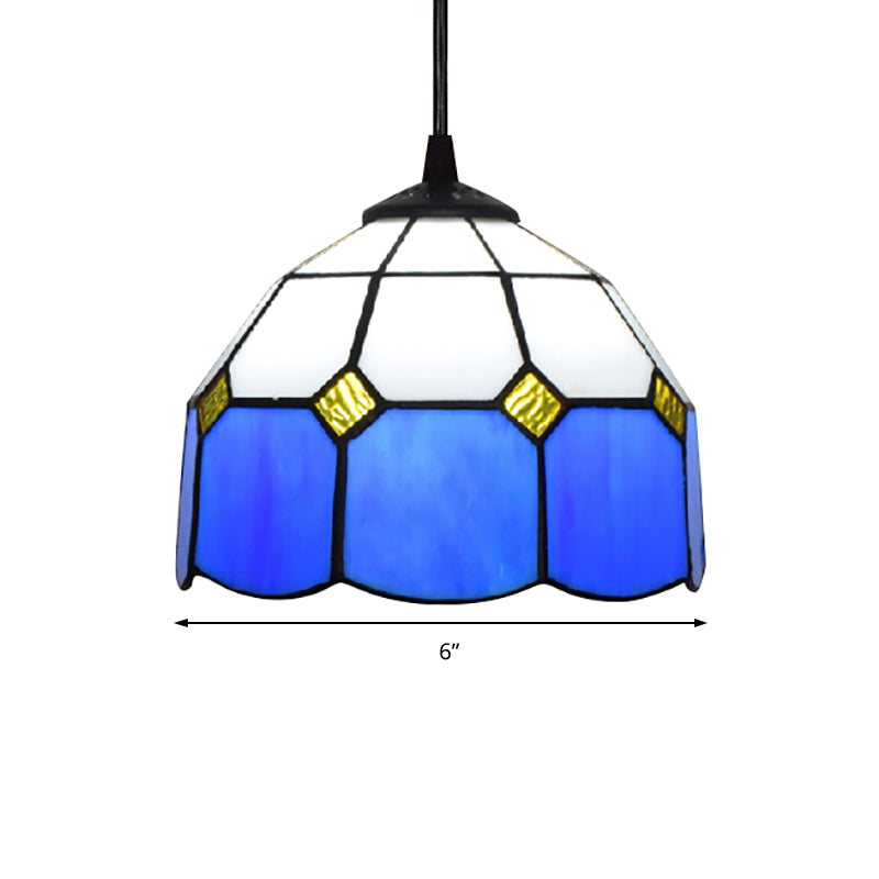 Handcrafted Tiffany-Style Suspension Lamp - Green/Light Blue/Dark Blue