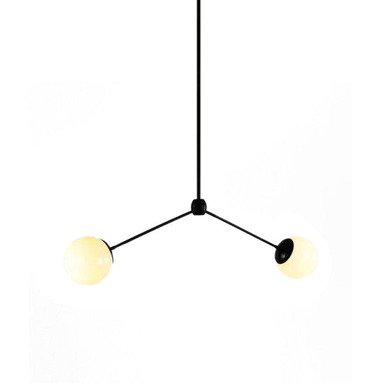 Nordic Style White Glass Pendant Ceiling Light With 2 Lights - Black Hanging 16/23.5 Width