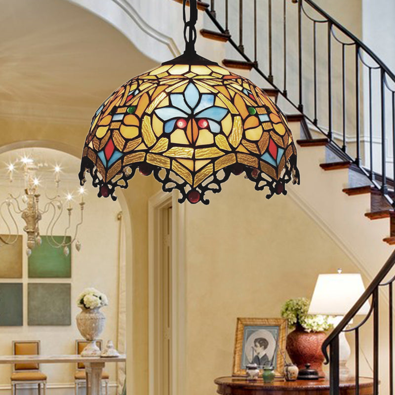 Stained Glass Ceiling Fixture For Dining Table With Victorian Style Hanging Lights Yellow / 12