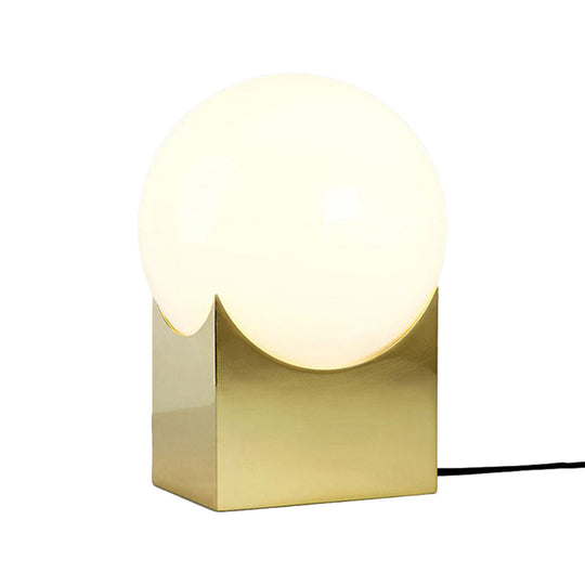 Modernist Globe Table Lamp: Milk Glass 1-Light Living Room Lighting With Black/Gold Metal Base