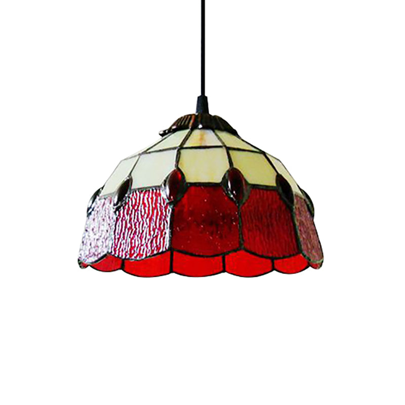 Tiffany-Style Pink/Green Stained Glass Beaded Drop Lamp - Hall Pendant Lighting Fixture