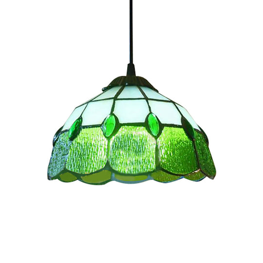 Tiffany-Style Pink/Green Stained Glass Beaded Drop Lamp - Hall Pendant Lighting Fixture