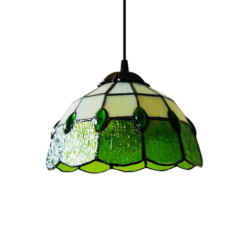 Tiffany-Style Pink/Green Stained Glass Beaded Drop Lamp - Hall Pendant Lighting Fixture