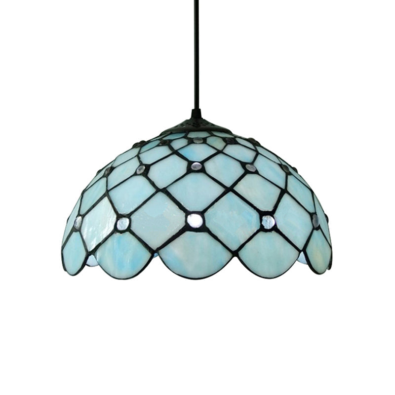 Mediterranean Blue Glass Jewel Hanging Light Fixture - 1-Light Pendant for Kitchen Island