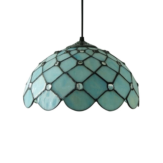 Mediterranean Blue Glass Jewel Hanging Light Fixture - 1-Light Pendant for Kitchen Island