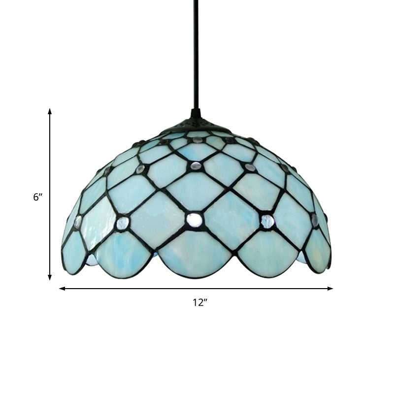 Mediterranean Blue Glass Jewel Hanging Light Fixture - 1-Light Pendant for Kitchen Island