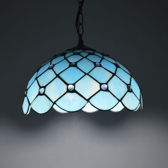 Mediterranean Blue Glass Jewel Hanging Light Fixture - 1-Light Pendant for Kitchen Island