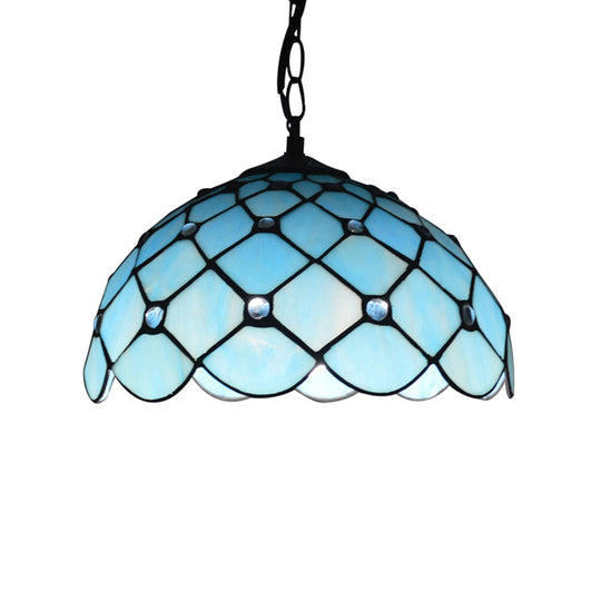 Mediterranean Blue Glass Jewel Hanging Light Fixture - 1-Light Pendant for Kitchen Island