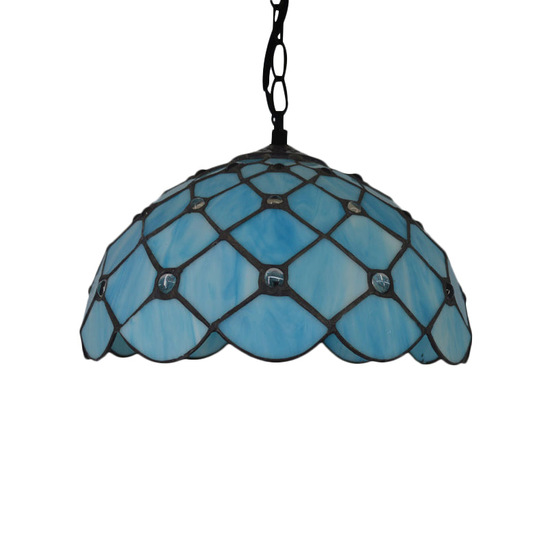 Mediterranean Blue Glass Jewel Hanging Light Fixture - 1-Light Pendant for Kitchen Island