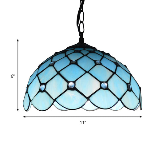 Mediterranean Blue Glass Jewel Hanging Light Fixture - 1-Light Pendant for Kitchen Island