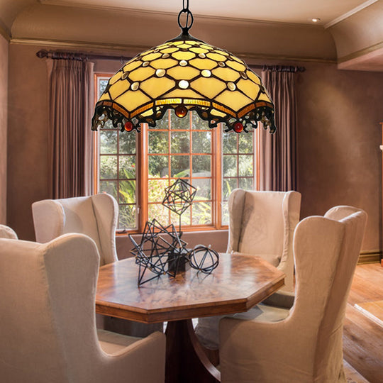 Handcrafted Tiffany-Style Stained Glass Pendant Light - 12/16 W Single Bulb Ceiling Suspension Beige