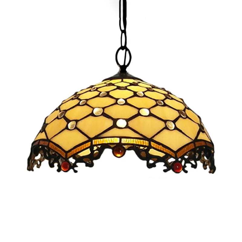 12"/16" Tiffany-Style Handcrafted Stained Glass Ceiling Pendant Light in Beige