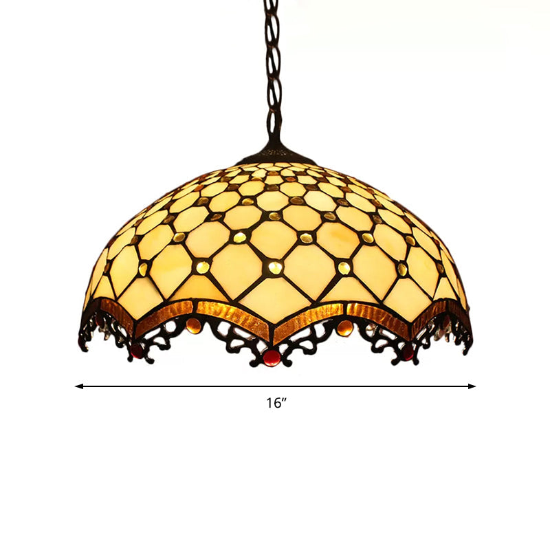 12"/16" Tiffany-Style Handcrafted Stained Glass Ceiling Pendant Light in Beige