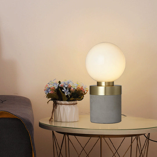 Stylish 1 Light Gray Table Lamp With Frosted Glass & Cement Base - Global Modern Lighting