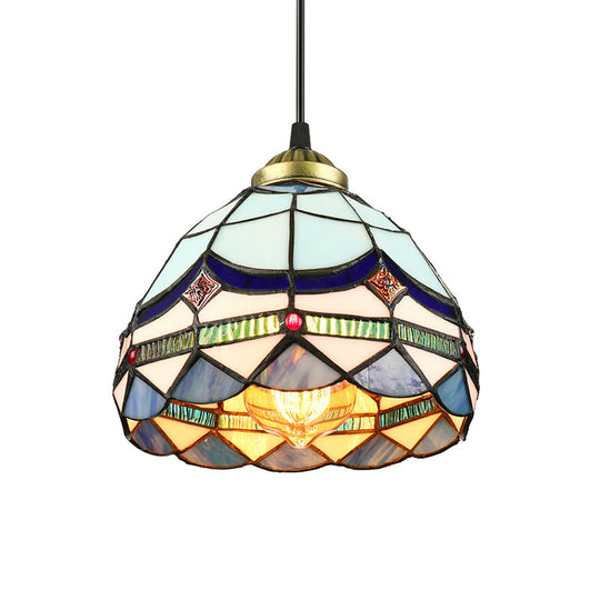 Dining Table Hanging Lights: Tiffany Style Art Glass Pendant Lamp With Blue Floral Shade