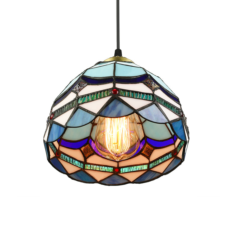 Dining Table Hanging Lights: Tiffany Style Art Glass Pendant Lamp With Blue Floral Shade