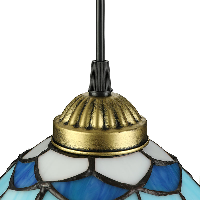 Dining Table Hanging Lights: Tiffany Style Art Glass Pendant Lamp With Blue Floral Shade