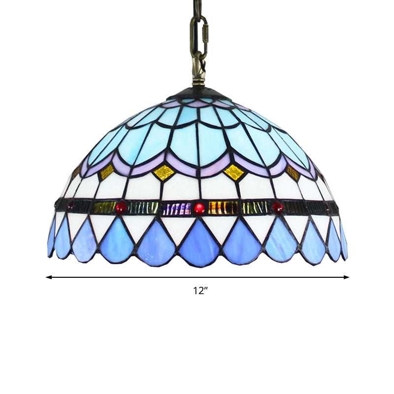 Dining Table Hanging Lights: Tiffany Style Art Glass Pendant Lamp With Blue Floral Shade