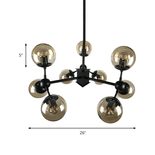 Nordic Black Chandelier With 9 Lights Globe Cranberry Glass Shade