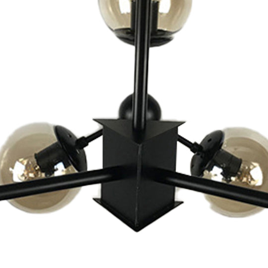 Nordic Black Chandelier With 9 Lights Globe Cranberry Glass Shade