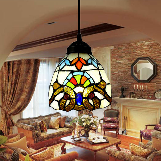 Multi-Color Art Glass Pendant Light in Baroque Style for Ceiling Fixture