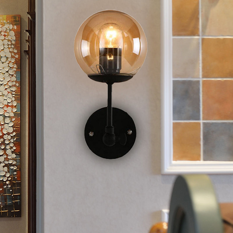 Contemporary Black Wall Sconce With Globe Glass Shade