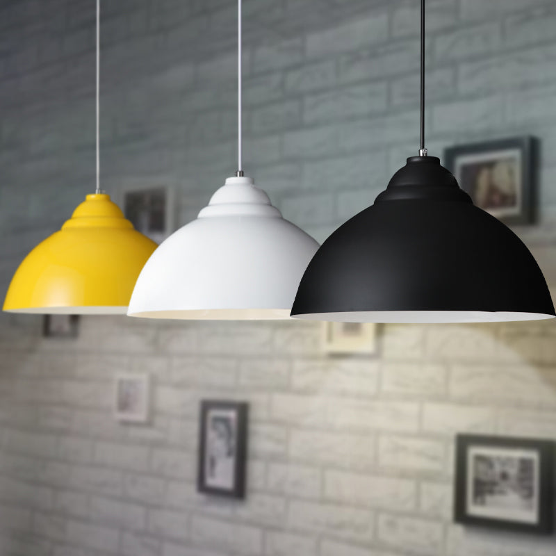 Yellow/White Metal Industrial Pendant Lamp with Domed Shade - Stylish Kitchen Ceiling Fixture