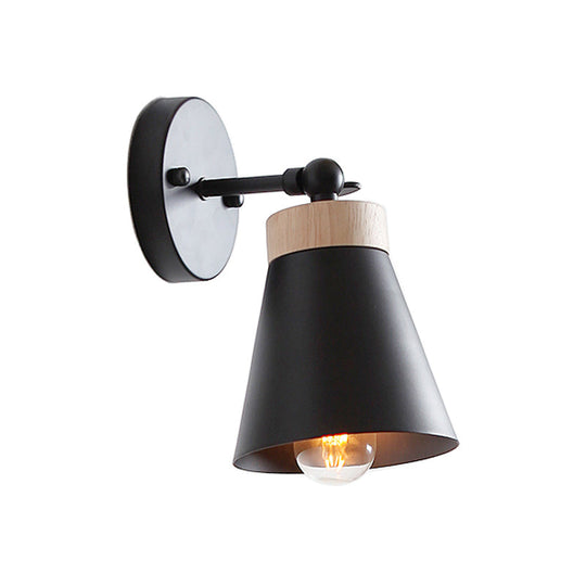 Modern Bedside Sconce With Adjustable Metallic Shade - Black/White Finish Wall Lamp