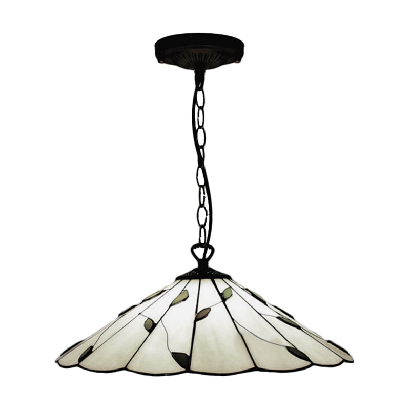 Tiffany-Style Cone Pendulum Light- Handcrafted Art Glass Suspension Lamp In Beige- 6.5/12/16 Head