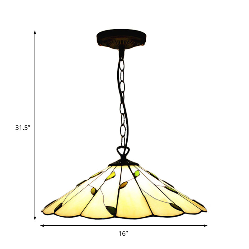 Tiffany-Style Cone Pendulum Light - Handcrafted Art Glass Suspension Lamp in Beige (6.5"/12"/16" W)