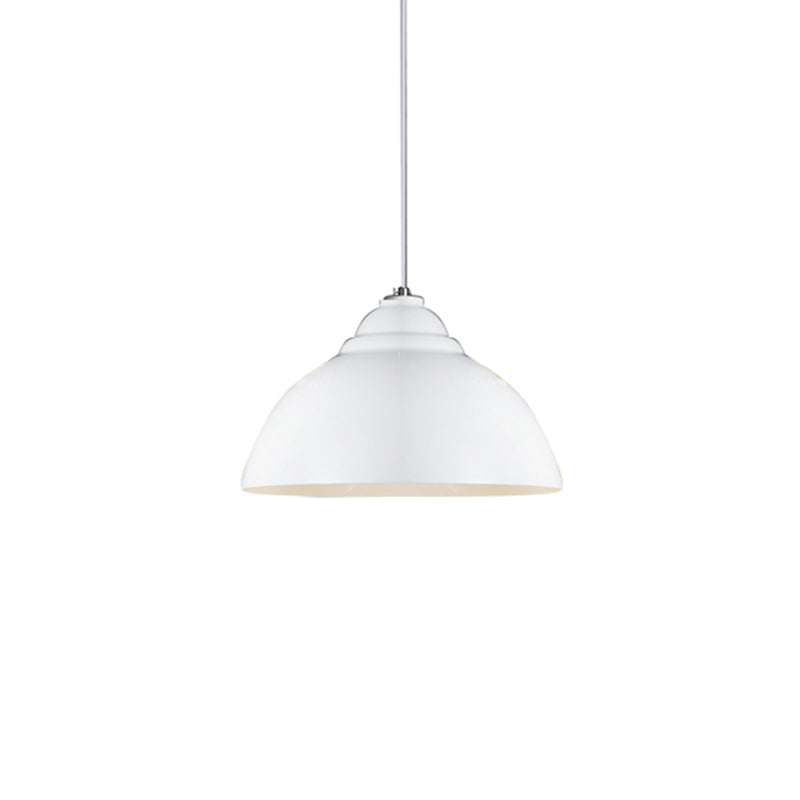 Industrial-Style Yellow/White Kitchen Pendant Lamp With Metal Domed Shade - Single Bulb Ceiling