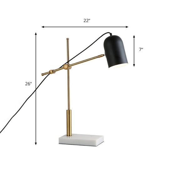 Modern Stylish 1-Bulb Black Desk Lamp With Metal Shade And Boom Arm Sleek Book Reading Light For