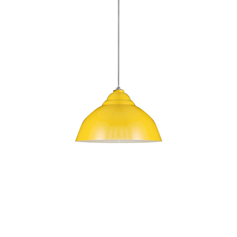 Industrial-Style Yellow/White Kitchen Pendant Lamp With Metal Domed Shade - Single Bulb Ceiling