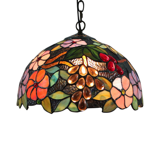 Victorian Flower Ceiling Lamp - Handcrafted Art Glass Pendant Light, Black, 1 Bulb, 12"/16" Wide